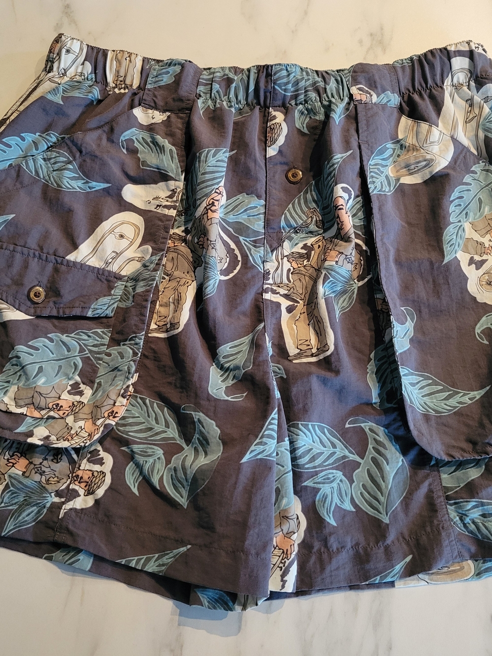 VTG Tommy Bahama Bungalow Brand Swim Trunks XL Grey Novelty Jazz Band Horn